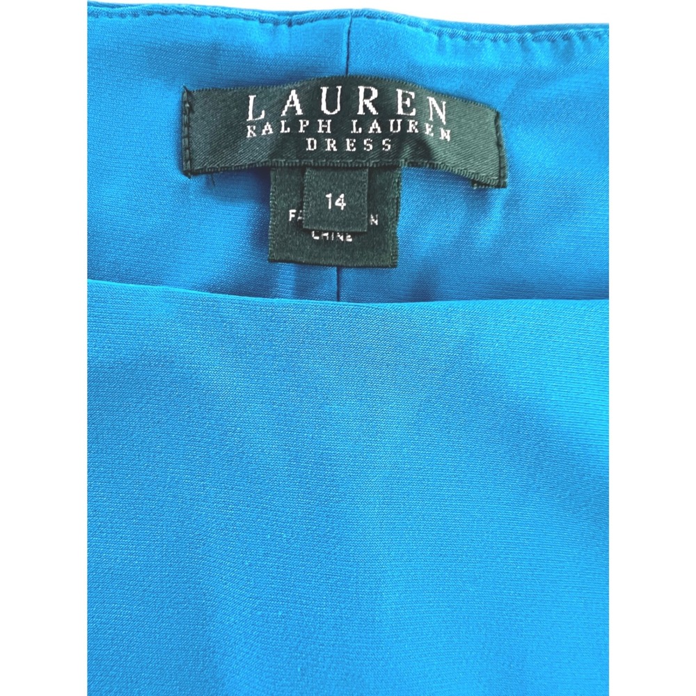 Lauren Ralph Lauren Blue Side Twist Knot Draped Sheath Dress Size 14 - Picture 4 of 6